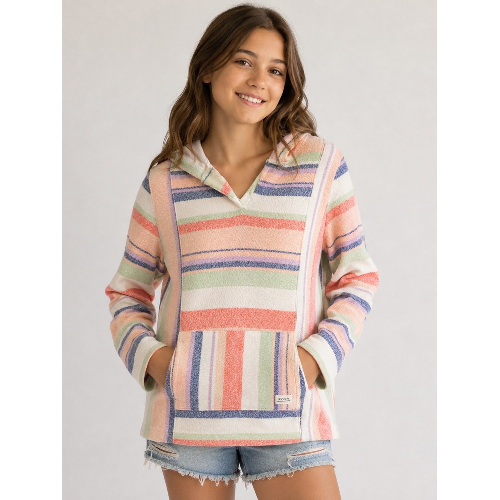 Roxy‎ Girl Baja Stripe Pullover Hoodie Multi-Color Kids Size XL 14